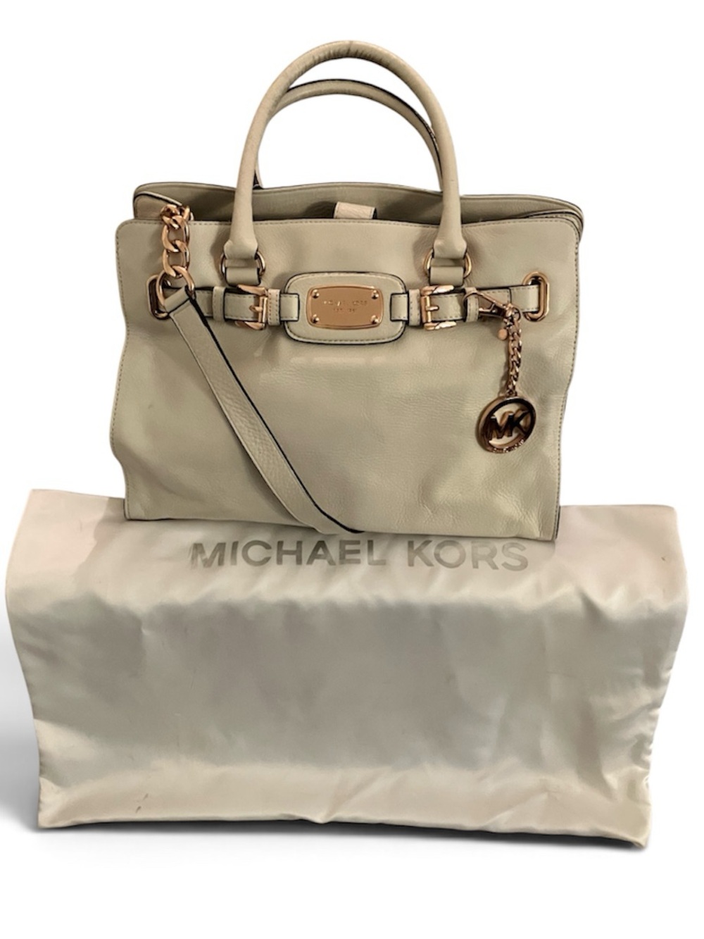 GORGEOUS!MICHAEL KORS HAMILTON LARGE EAST WEST CREAM PEBBLE LEATHER SATCHEL TOTE